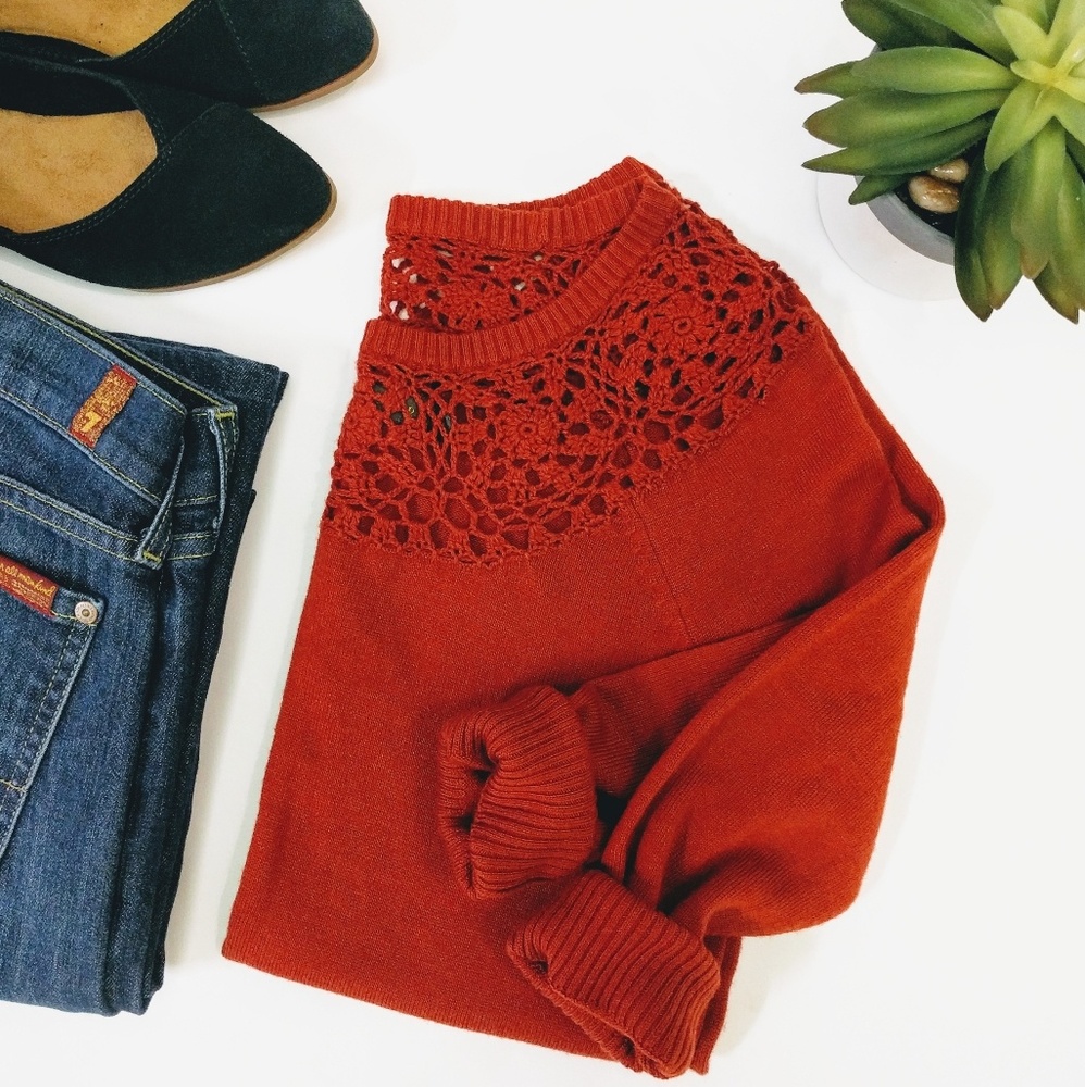 Outback Red (The Limited) Crocheted Neck Sweater